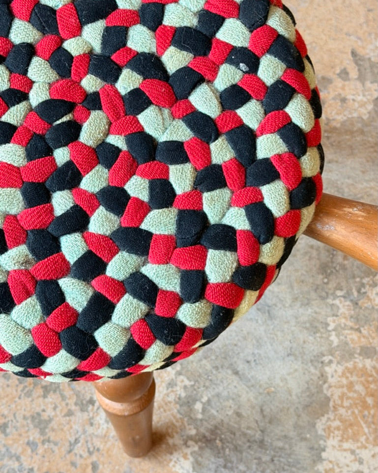 Japanese Milk Stool in Red & Seafoam