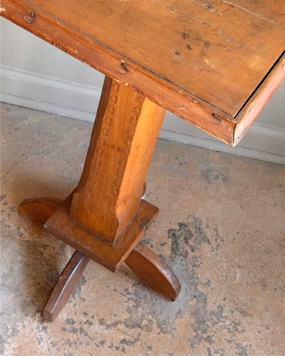 Stamped Wood Pedestal Table