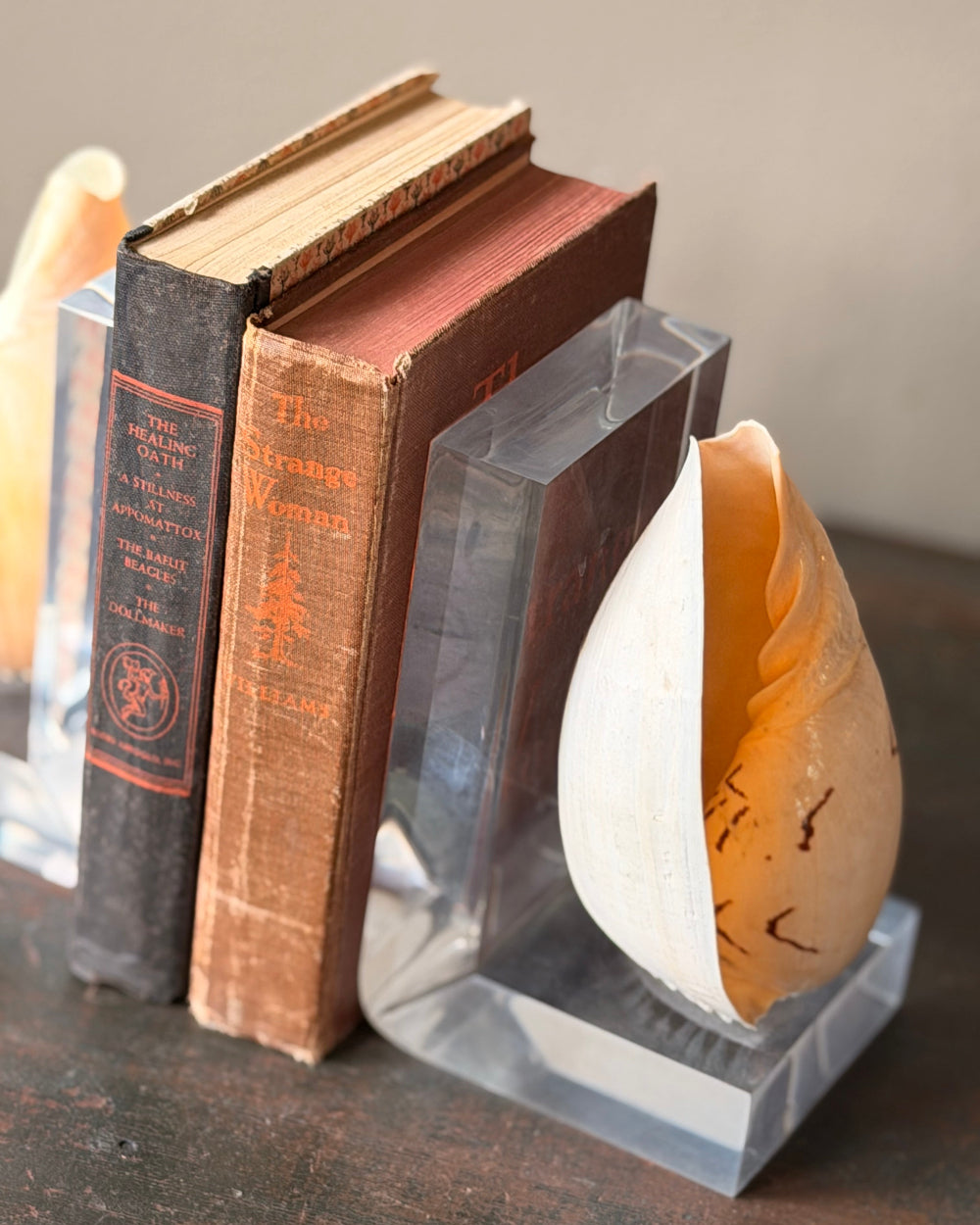 Lucite & Melo Melo Shell Bookends