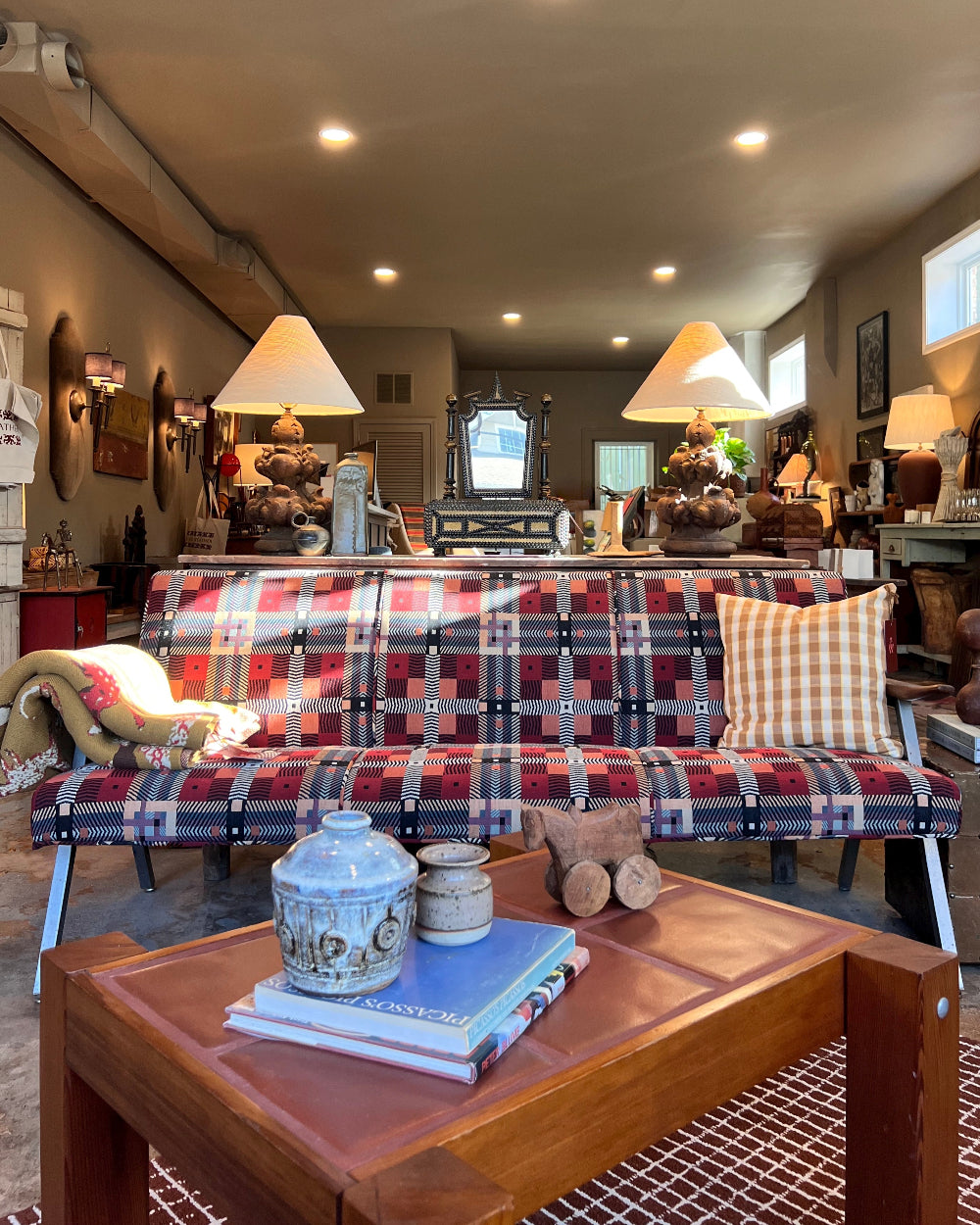 Royal Chrome Mid Century Sofa in Plaid