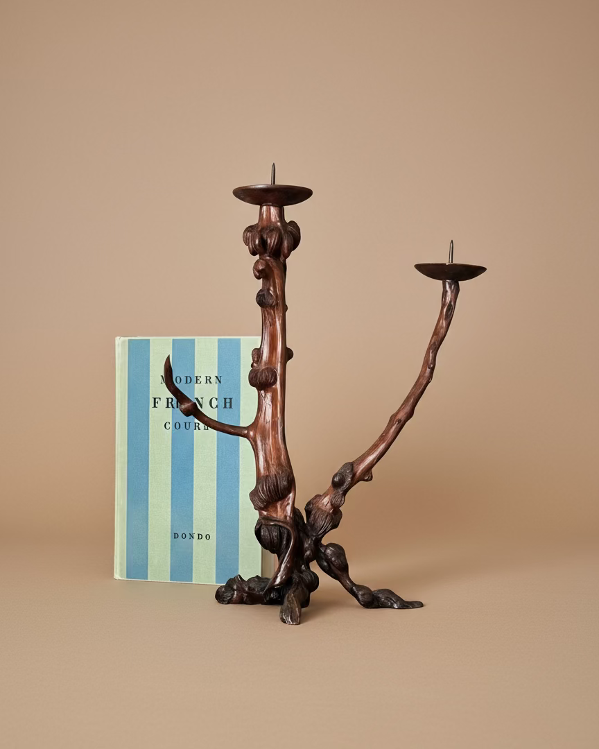 Folk Art Burl Root Candelabra