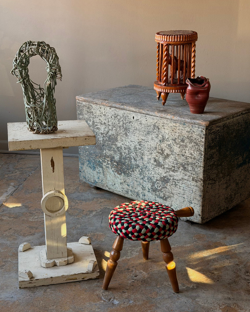 Carved Wood Sculpture of Caged Tiger