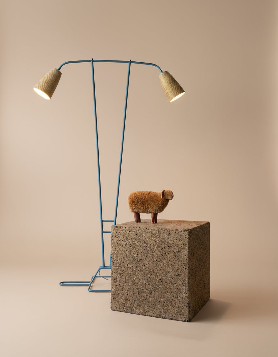 Painted Metal and Ceramic Floor Lamp