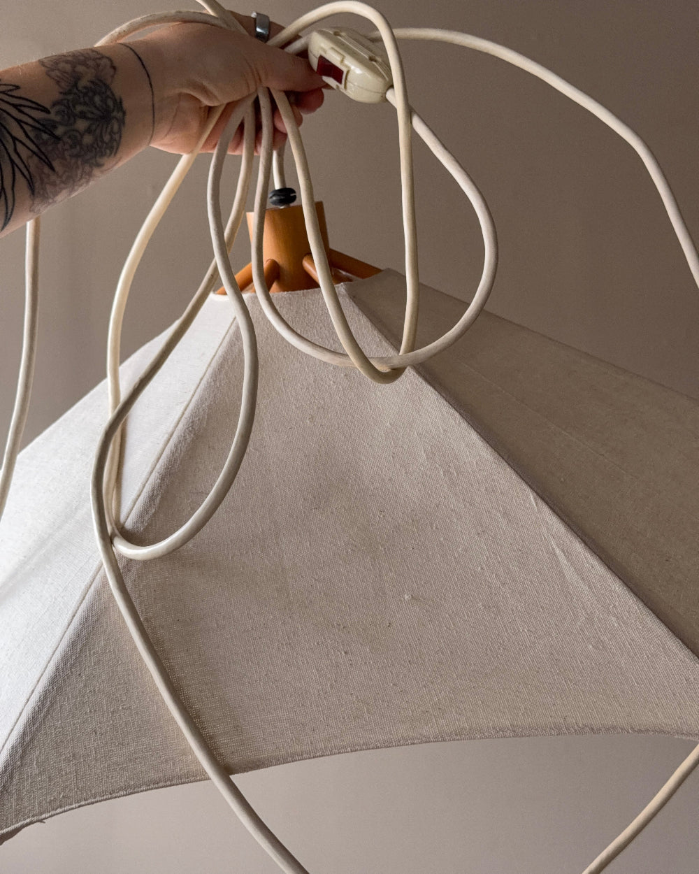 Beech Wood and Linen Pendant Light
