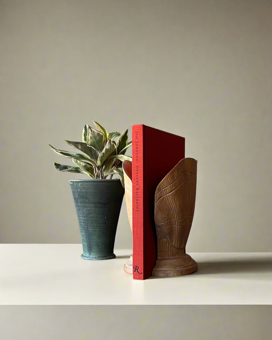 Carved Wood Shell Bookends
