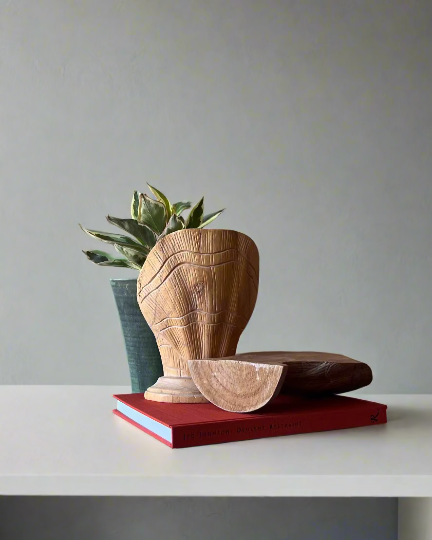 Carved Wood Shell Bookends