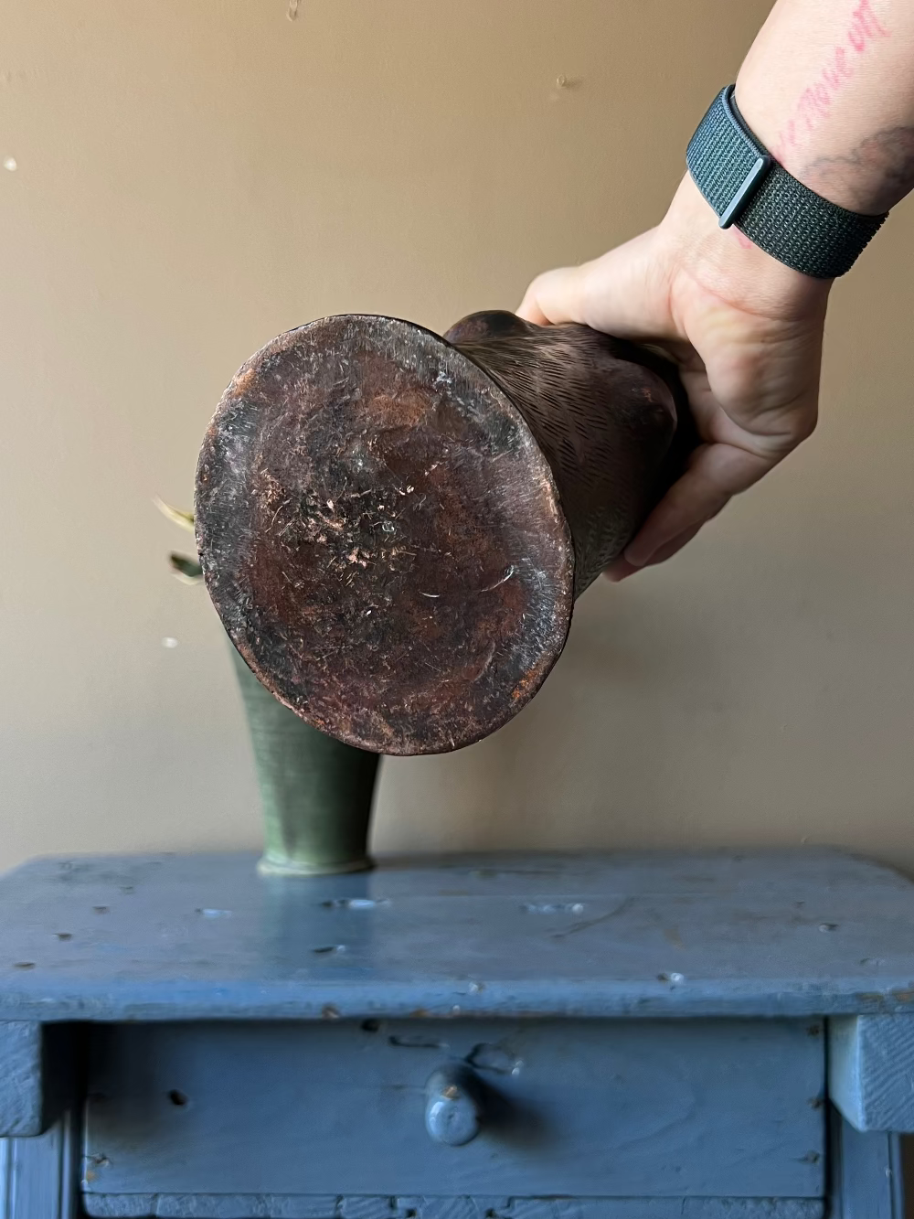 Hammered Bronze Faux Bois Vase