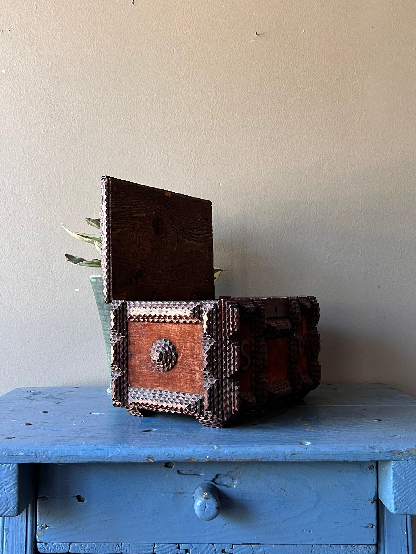 Tramp Art Box with Initials