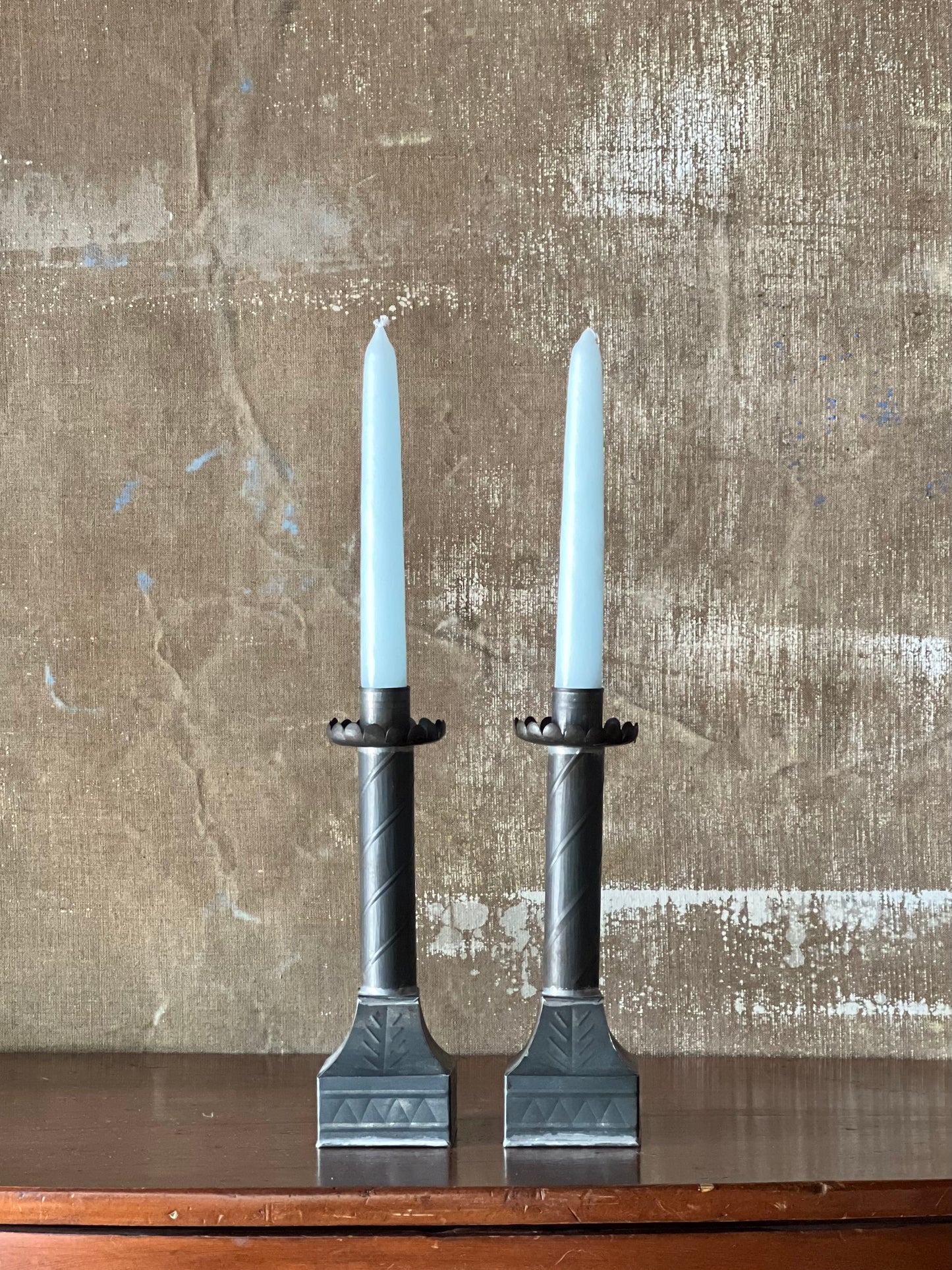 Vintage Scalloped Mexican Tin Candlesticks