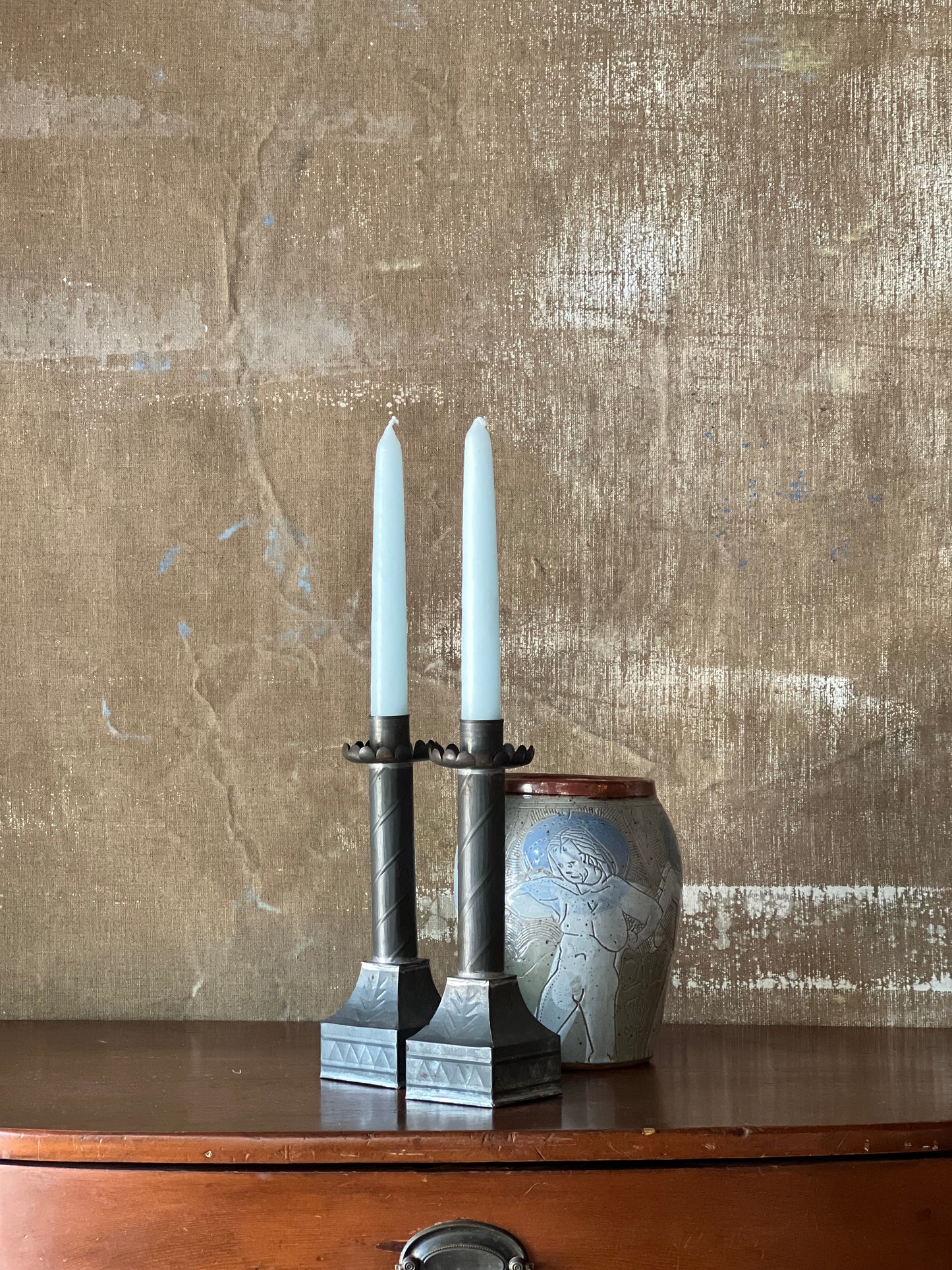 Vintage Scalloped Mexican Tin Candlesticks