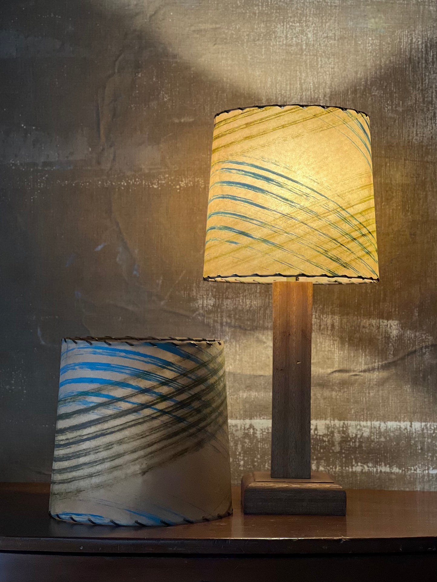 Mid Century Fiberglass Lampshades with Swirls