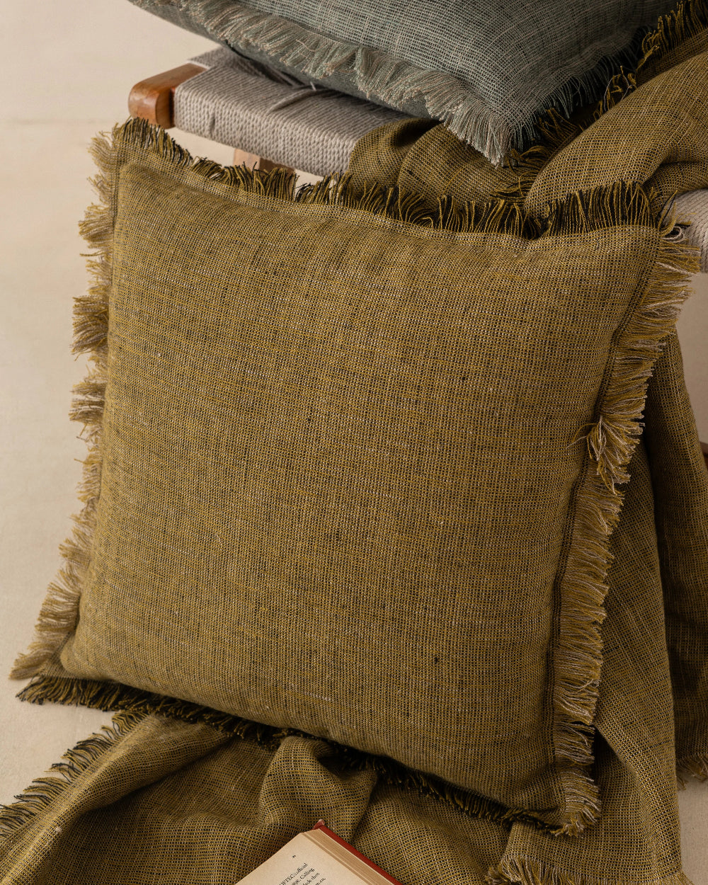 Fringe Throw Pillow in Olive
