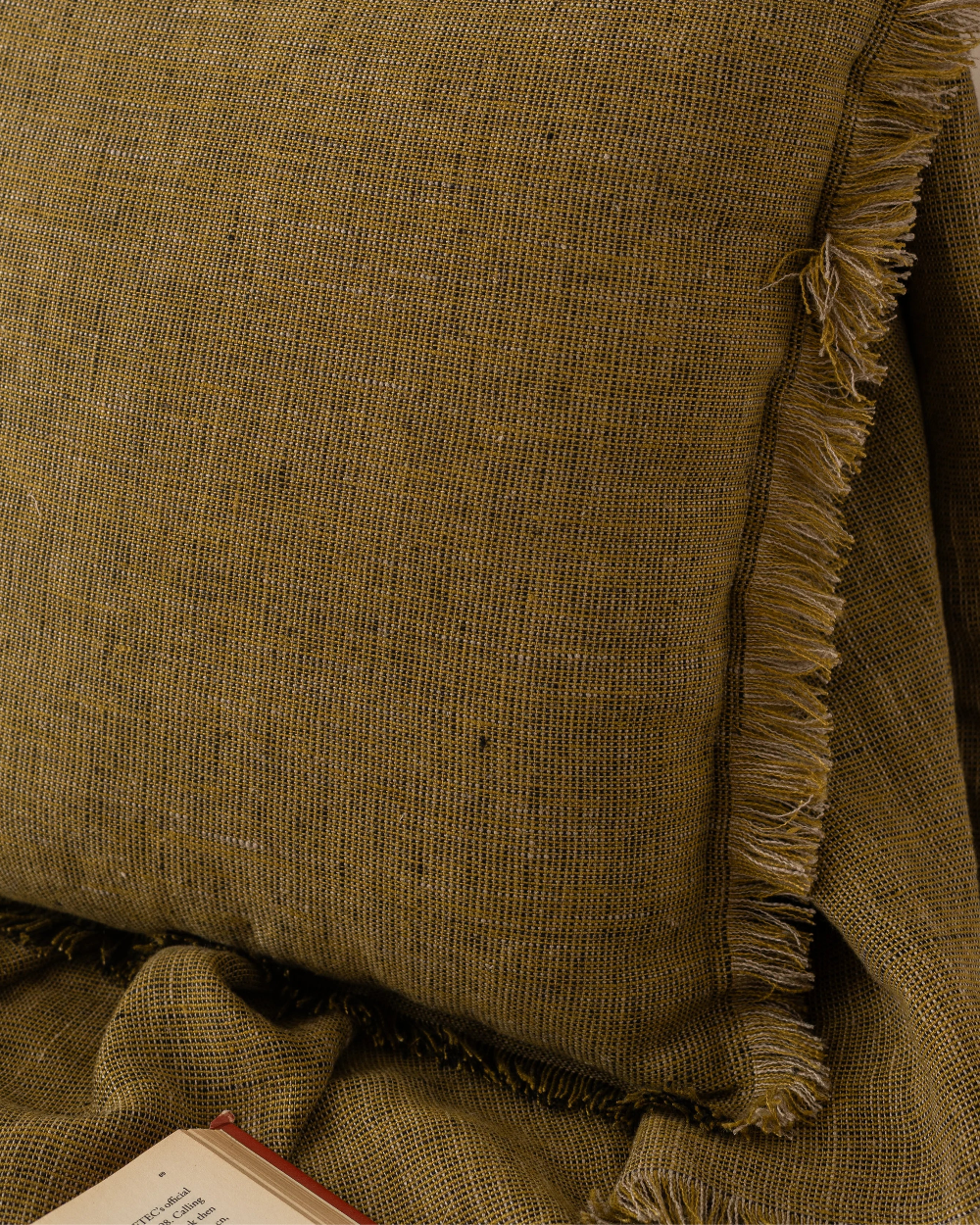 Fringe Throw Pillow in Olive