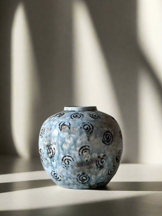 Porcelain Vase with Blue Swirls