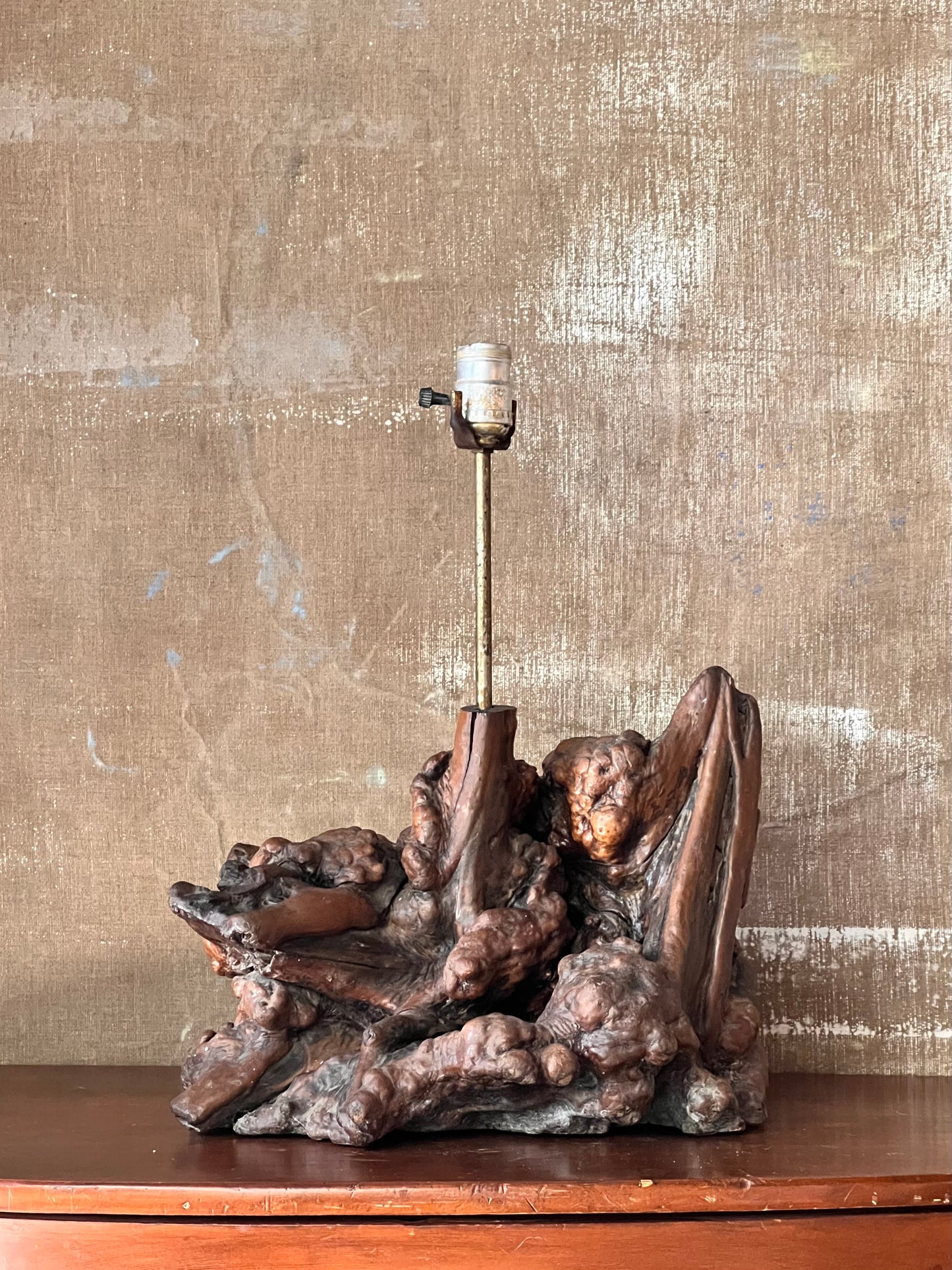 Burl Root and Brass Table Lamp