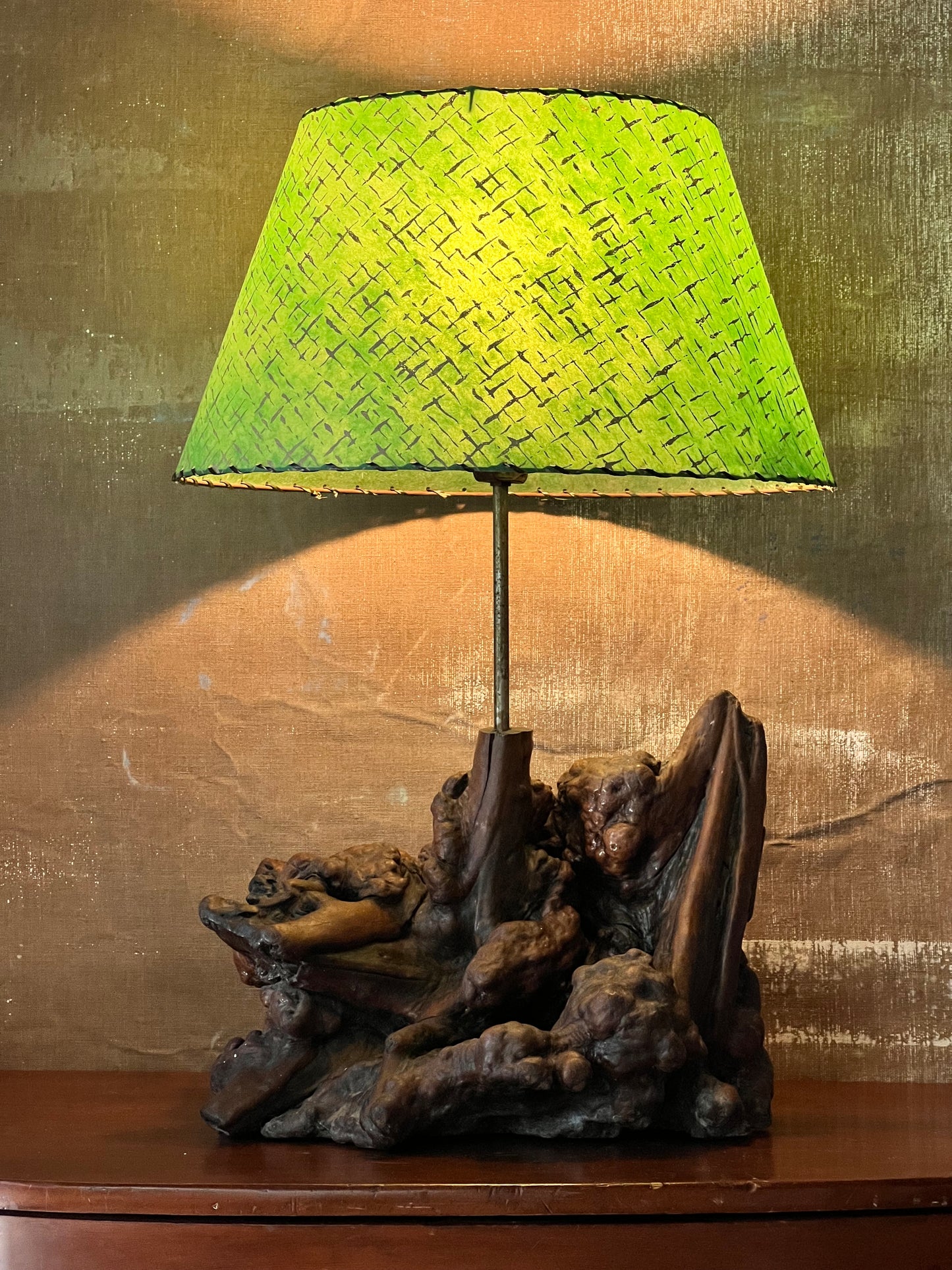 Burl Root and Brass Table Lamp