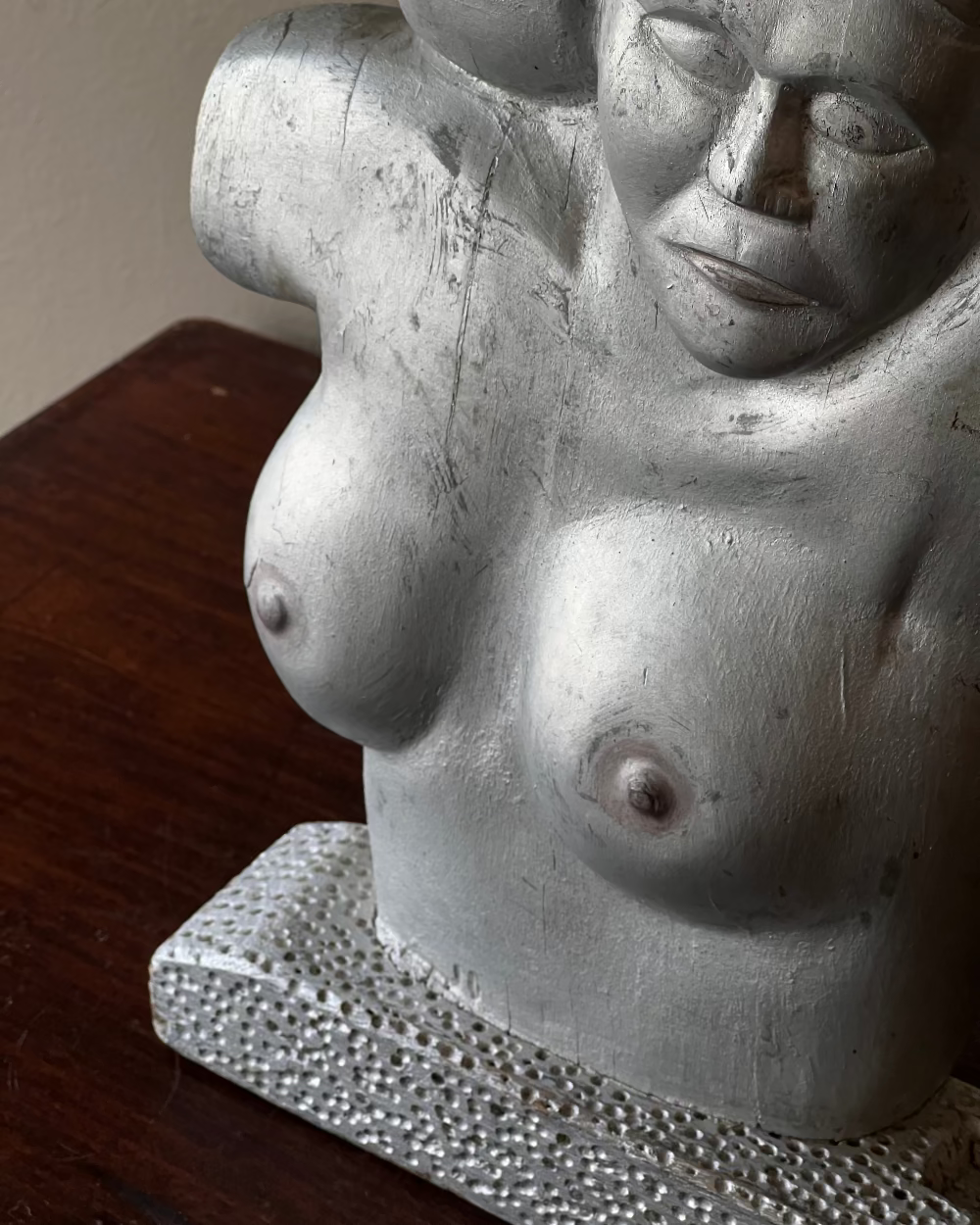 Silver Tone Wood Bust