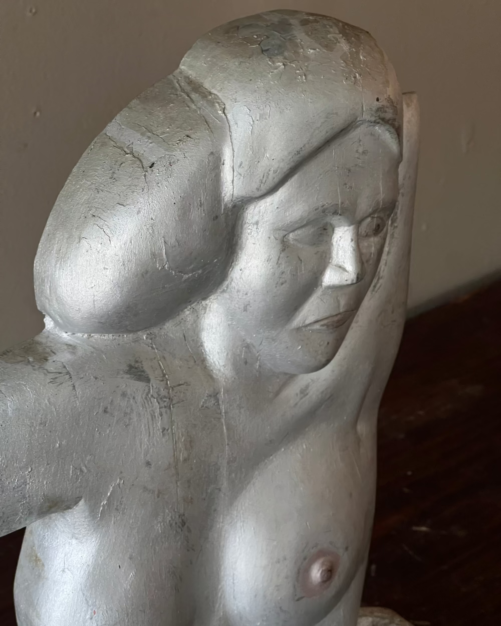 Silver Tone Wood Bust