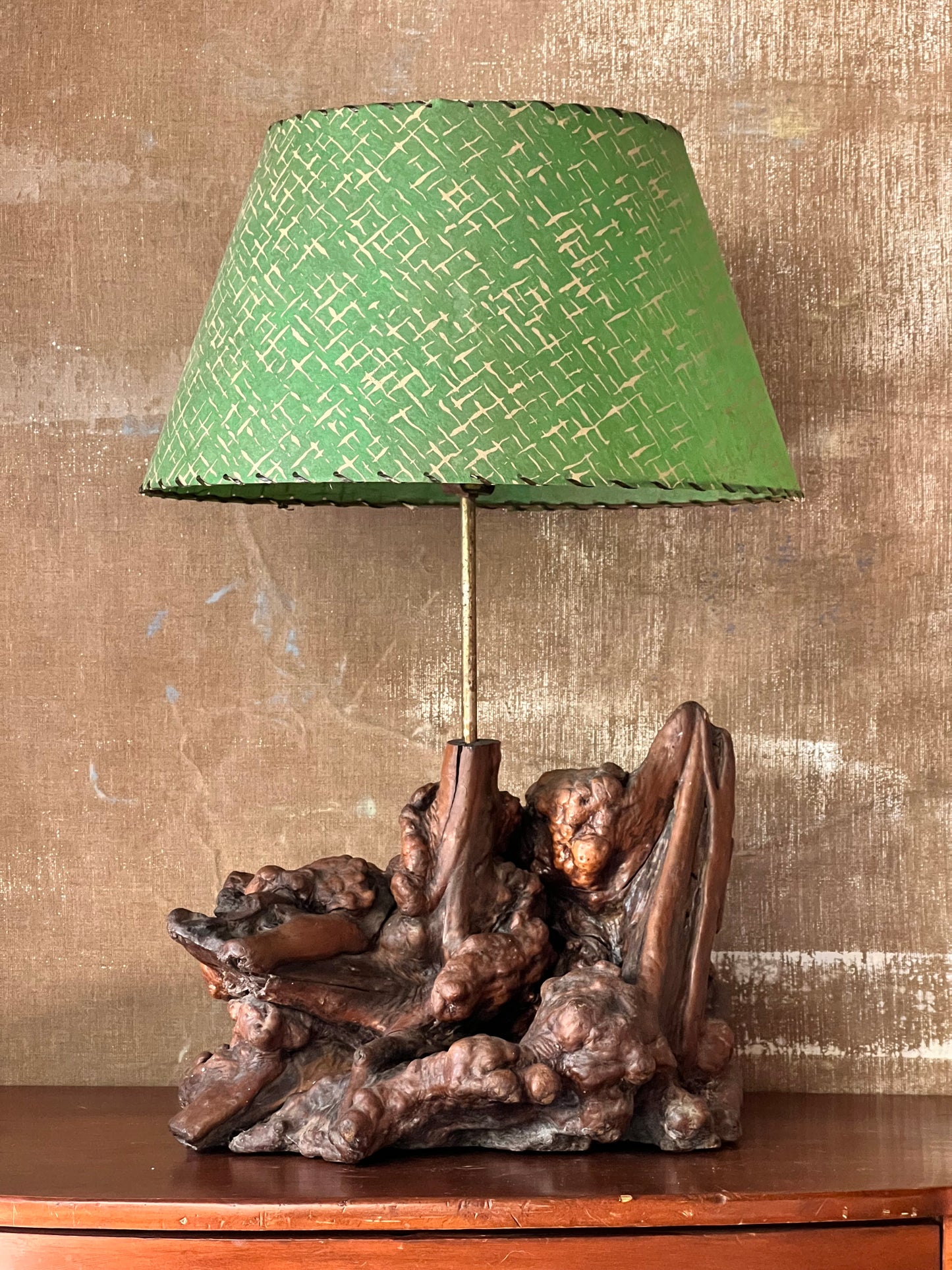 Burl Root and Brass Table Lamp