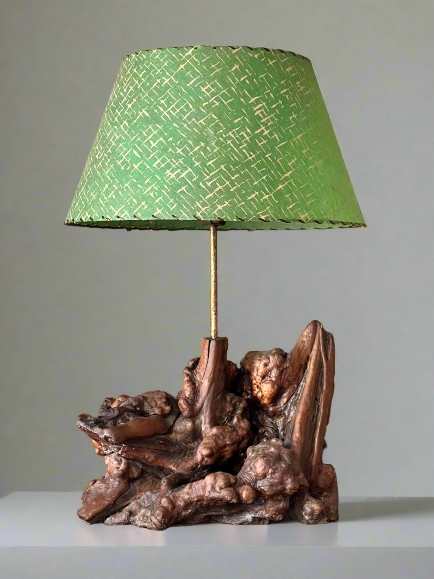 Burl Root and Brass Table Lamp