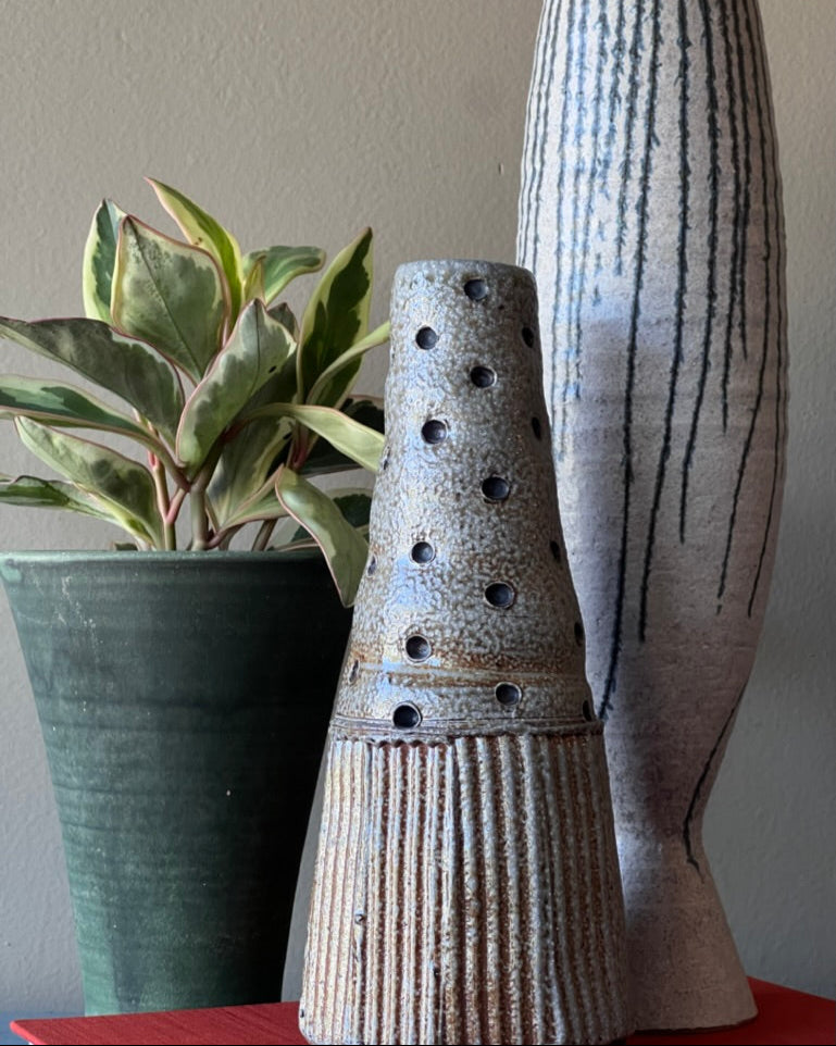 Ribbed Studio Pottery Vessel