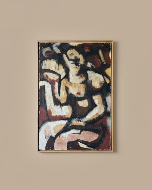 Cubist Portrait in Oxblood & Blush