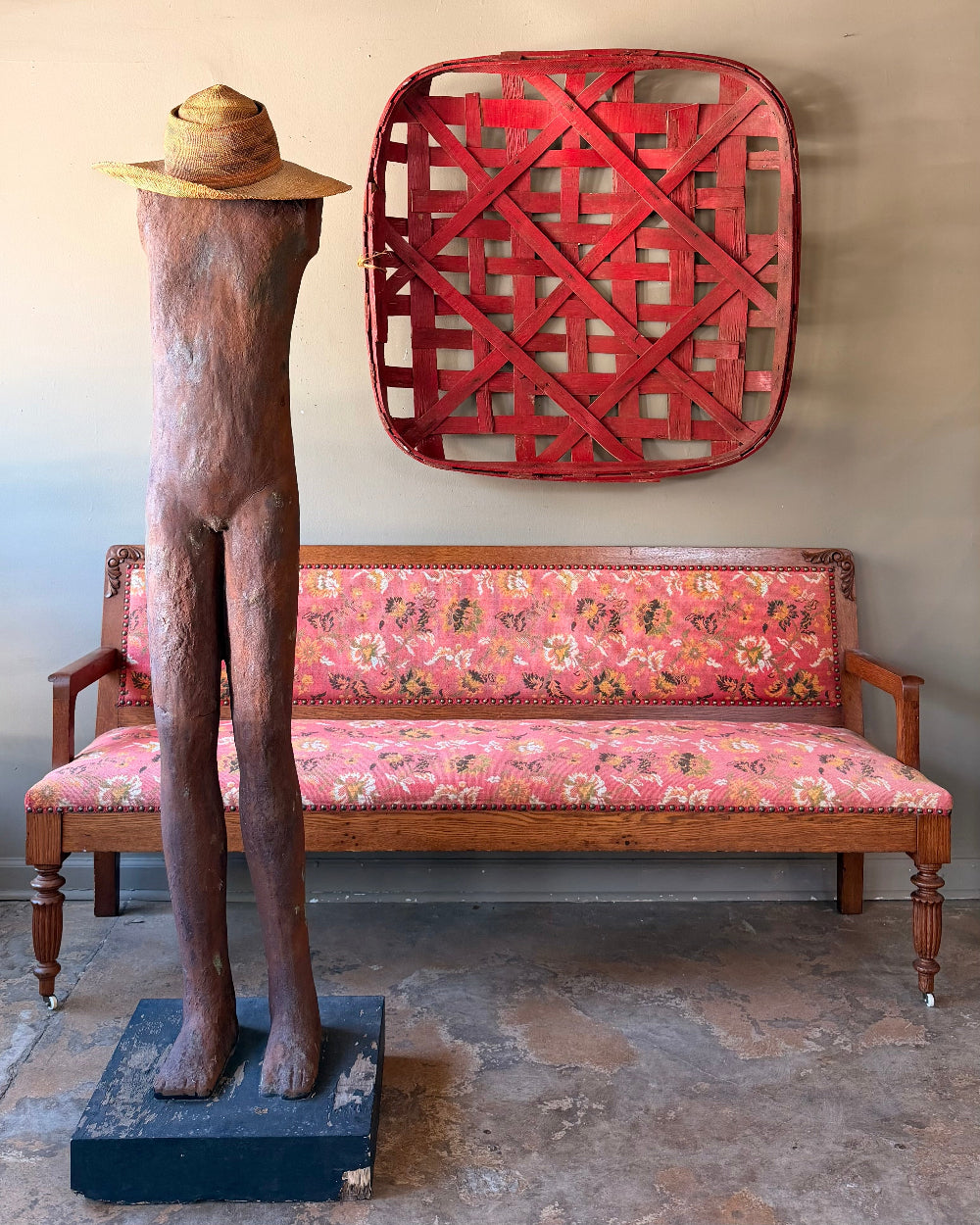 Upholstered Oak Settee