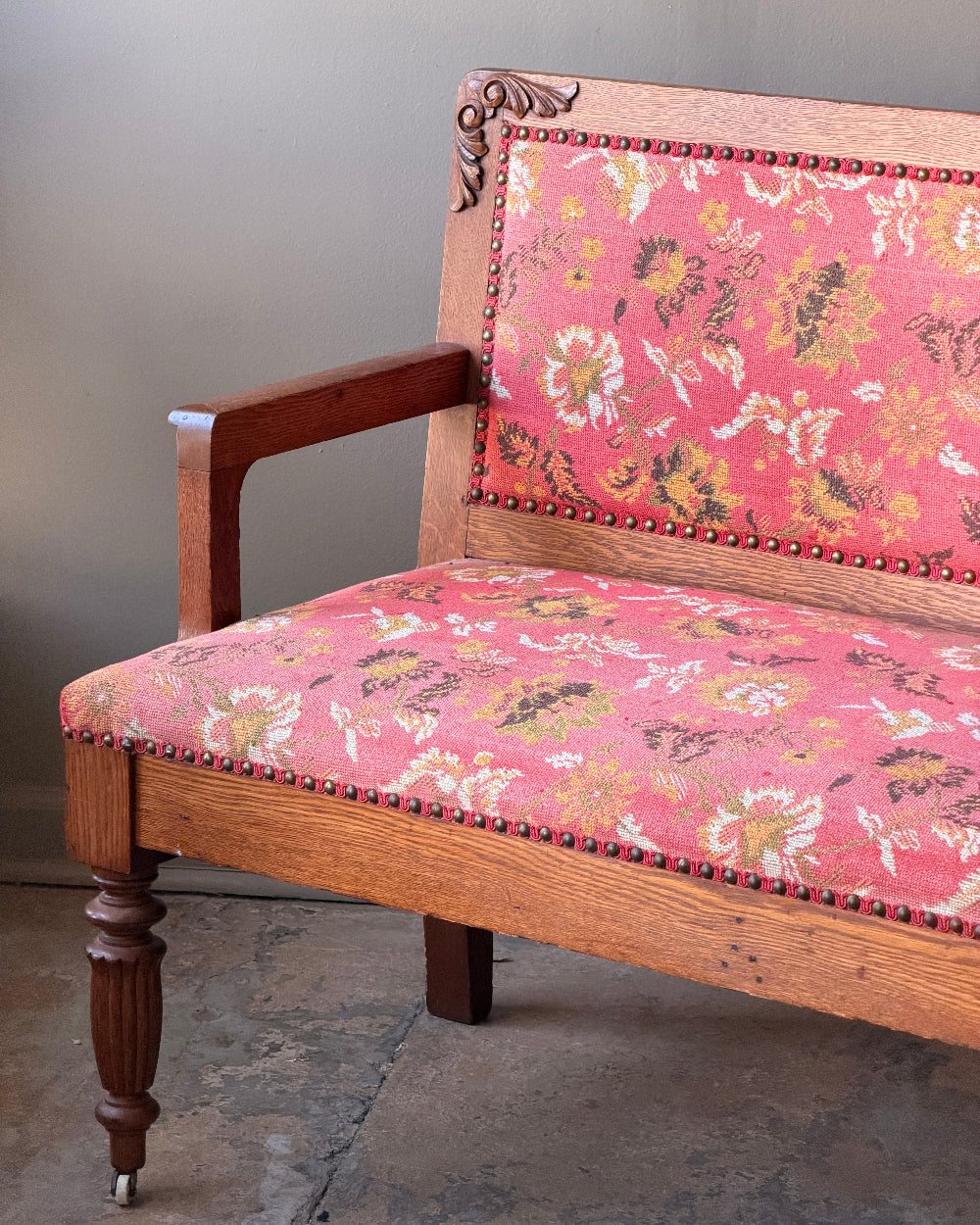 Upholstered Oak Settee