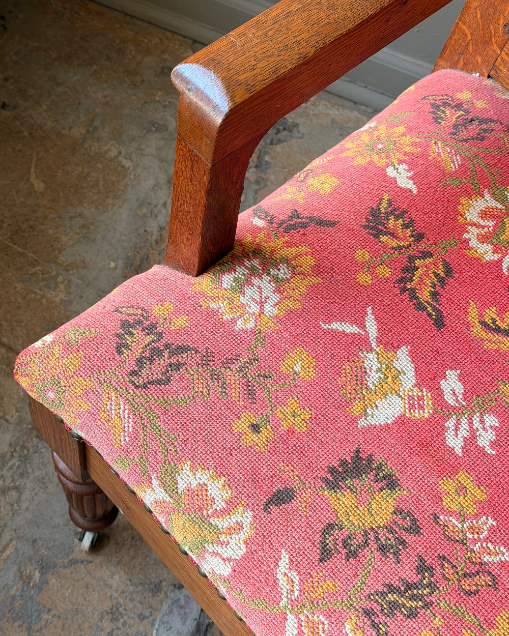 Upholstered Oak Settee