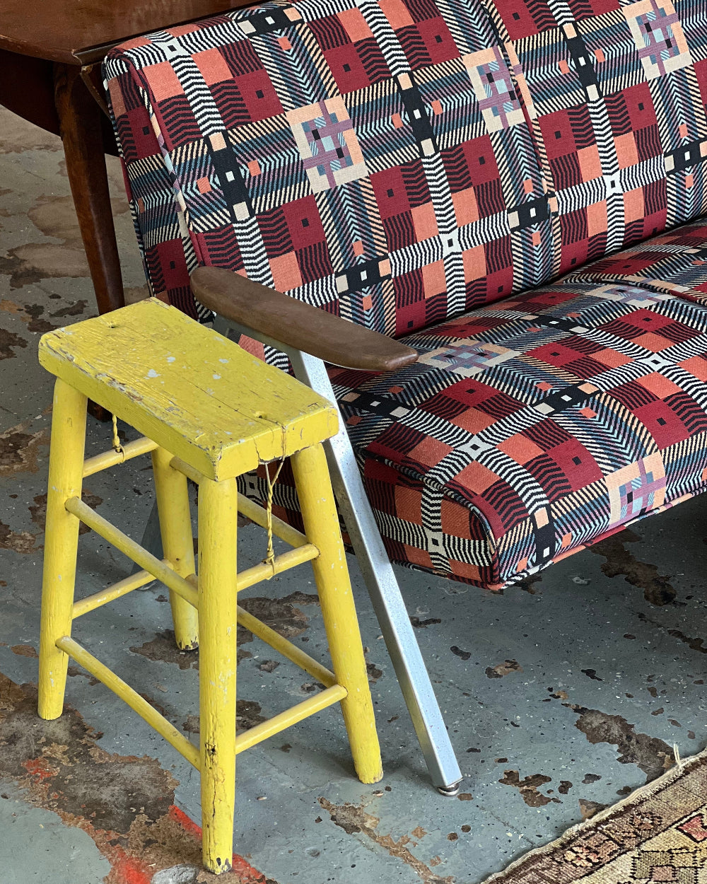 Royal Chrome Mid Century Sofa in Plaid