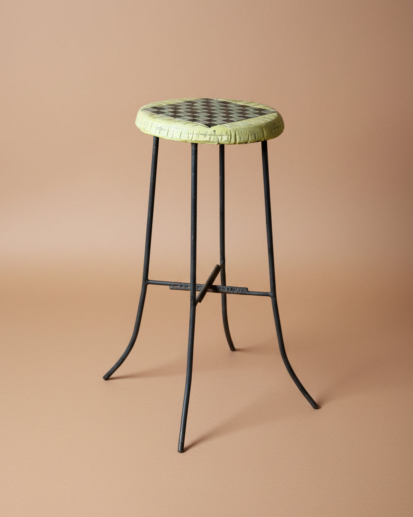 Checkered Stools In Lime & Black