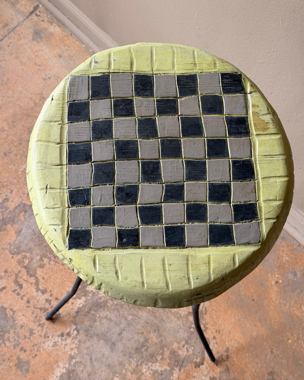 Checkered Stools In Lime & Black
