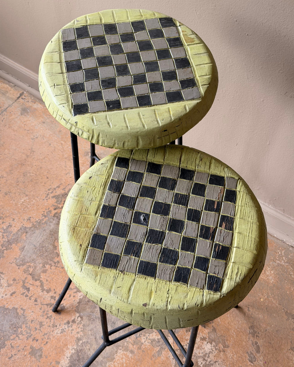 Checkered Stools In Lime & Black