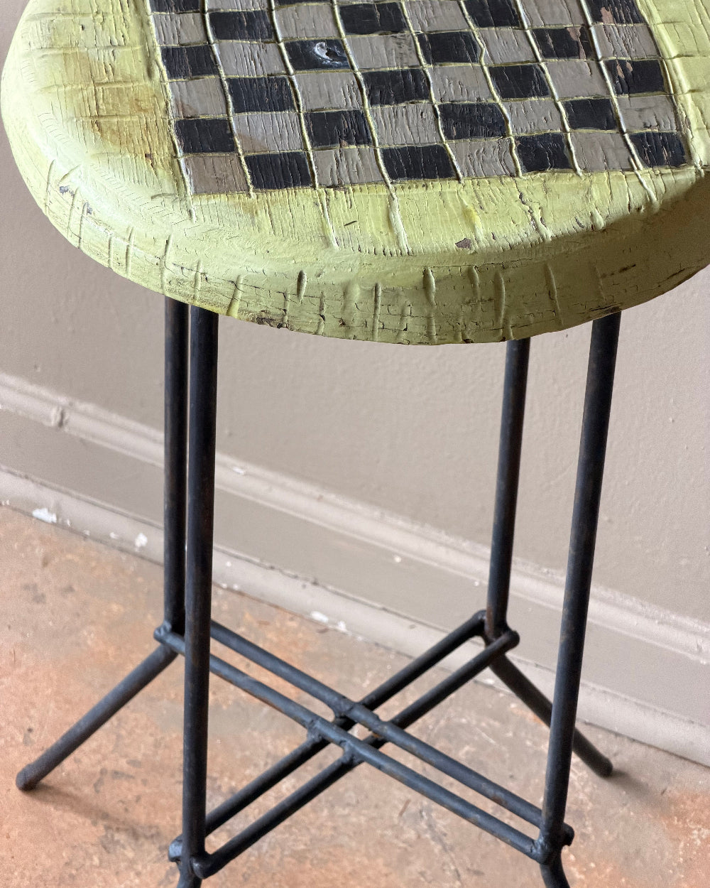 Checkered Stools In Lime & Black