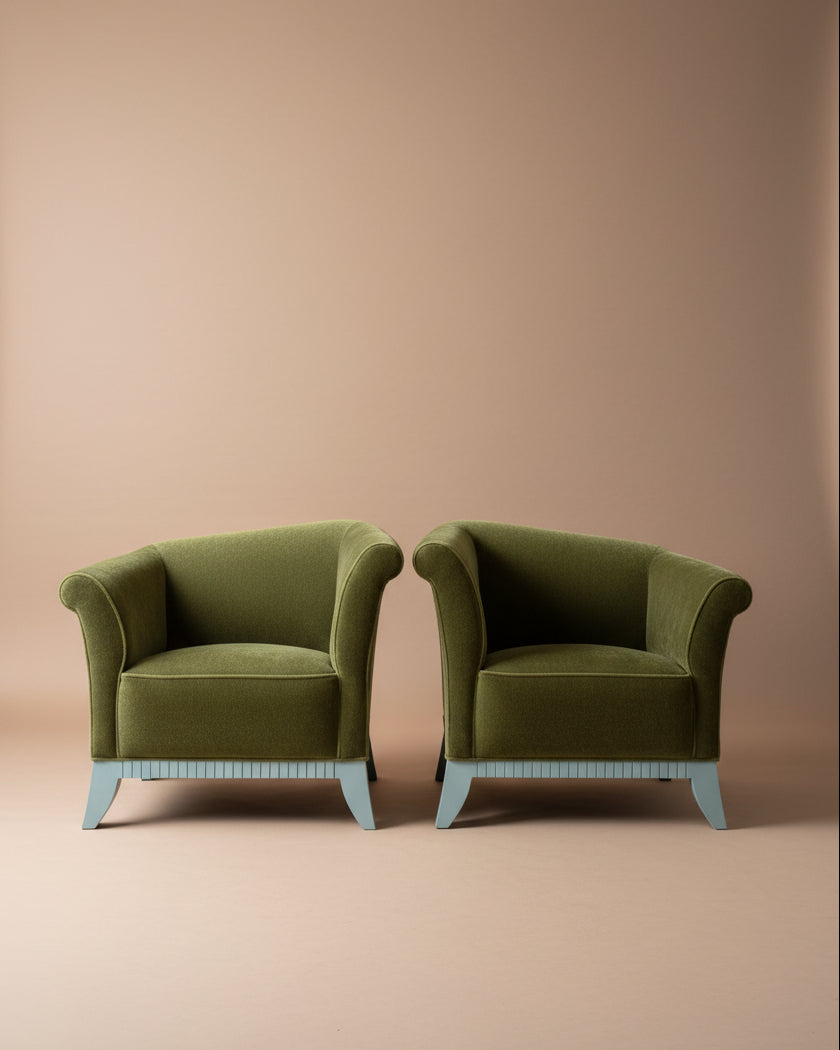 Asymmetrical Mohair Club Chairs