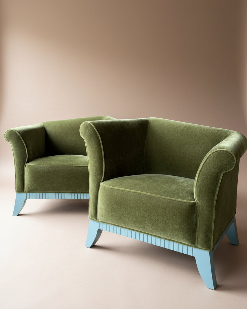 Asymmetrical Mohair Club Chairs