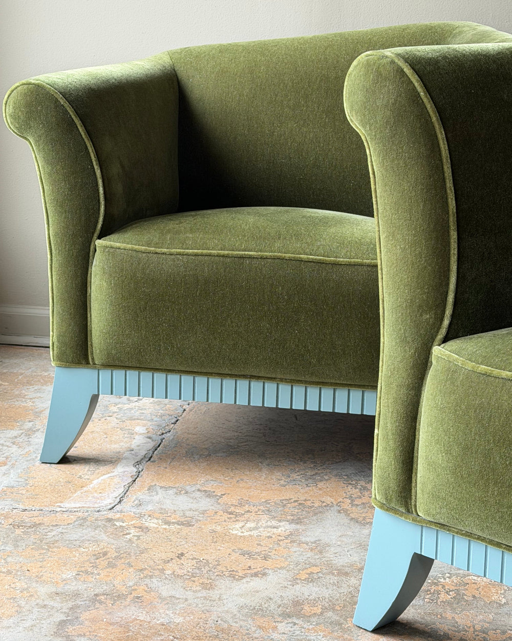 Asymmetrical Mohair Club Chairs