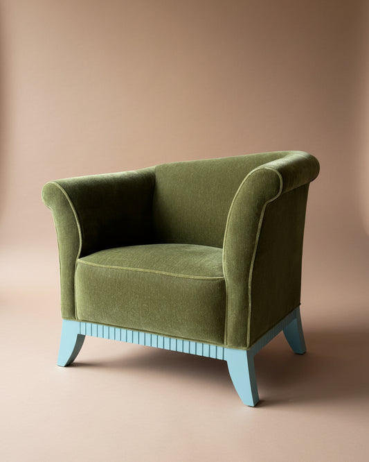 Asymmetrical Mohair Club Chairs