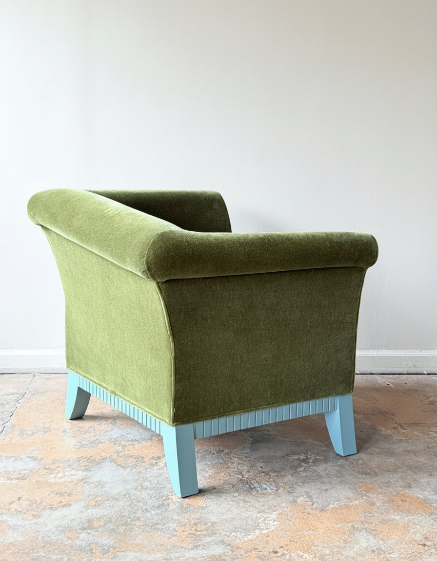 Asymmetrical Mohair Club Chairs