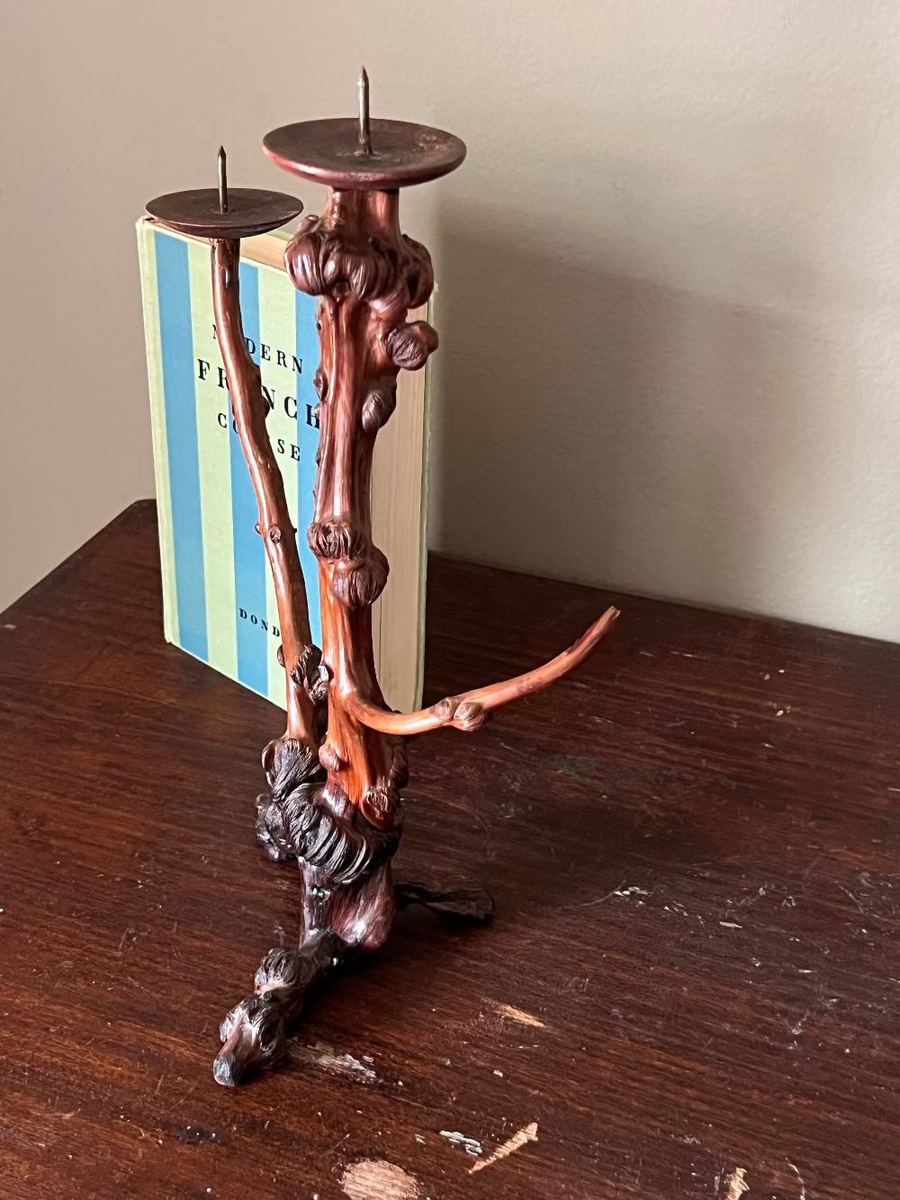 Folk Art Burl Root Candelabra