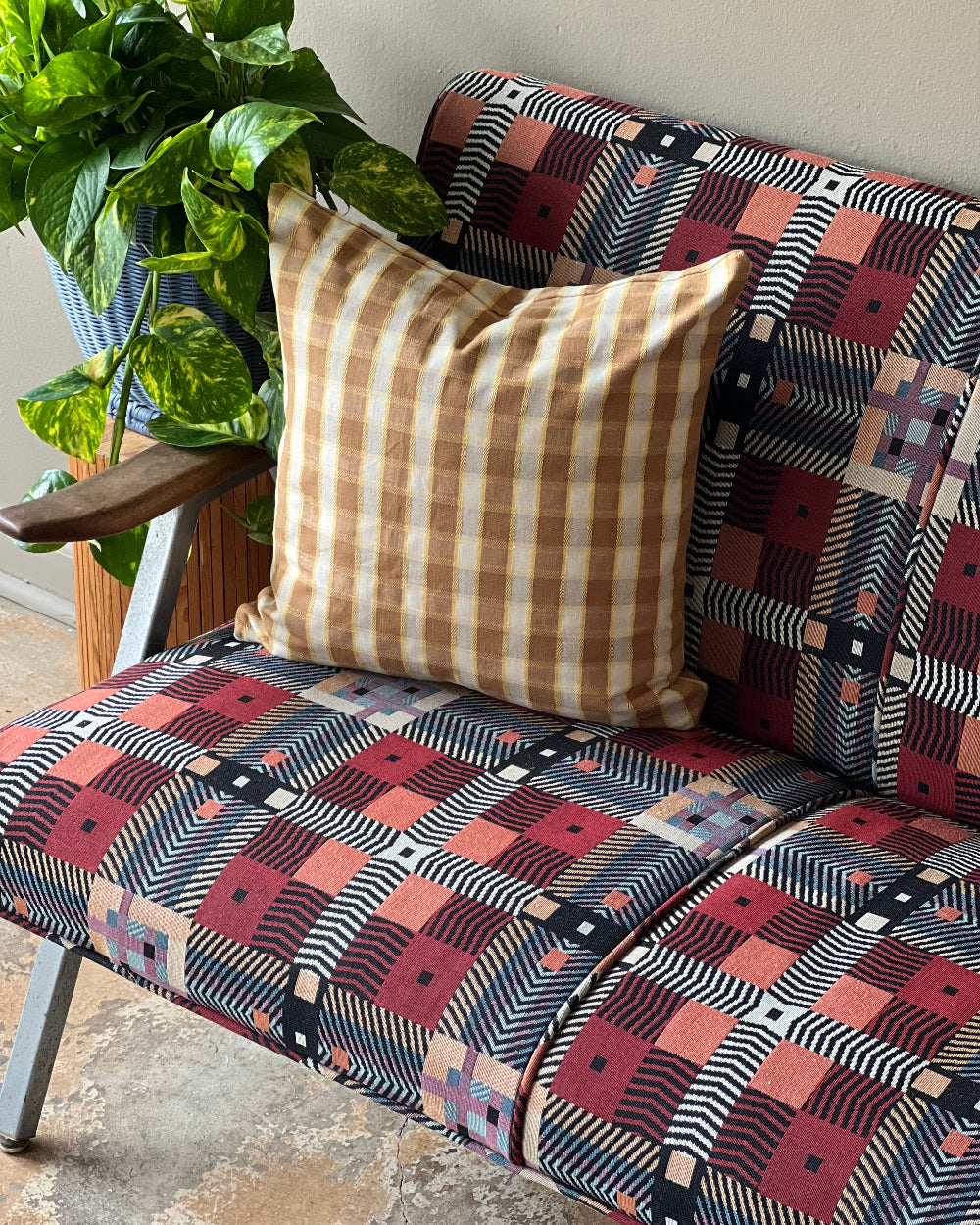 Royal Chrome Mid Century Sofa in Plaid