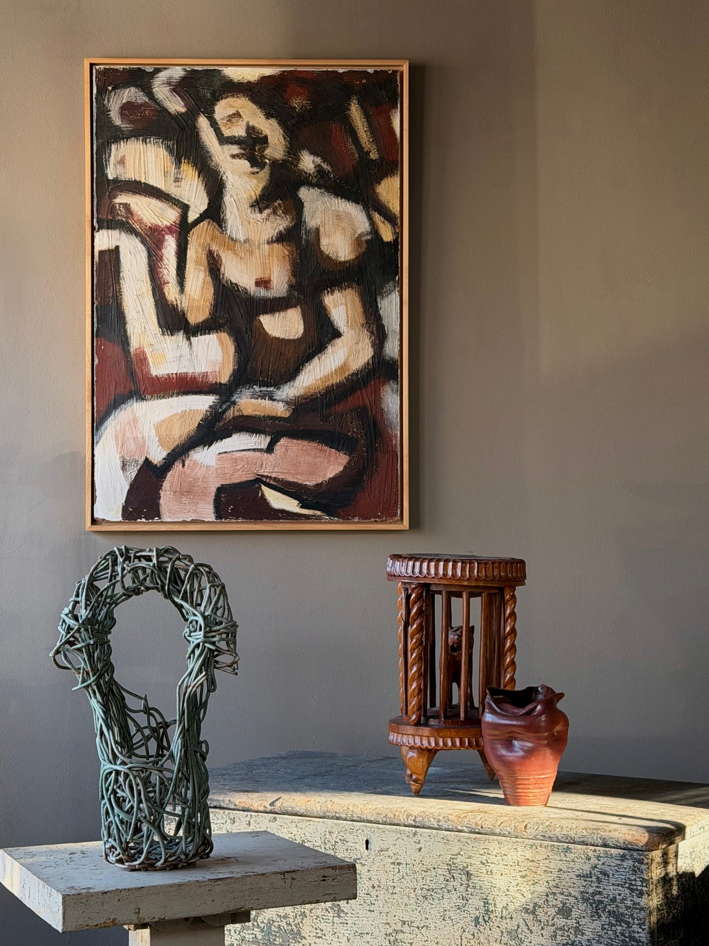 Cubist Portrait in Oxblood & Blush