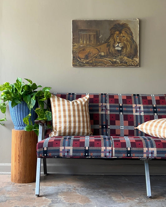 Royal Chrome Mid Century Sofa in Plaid