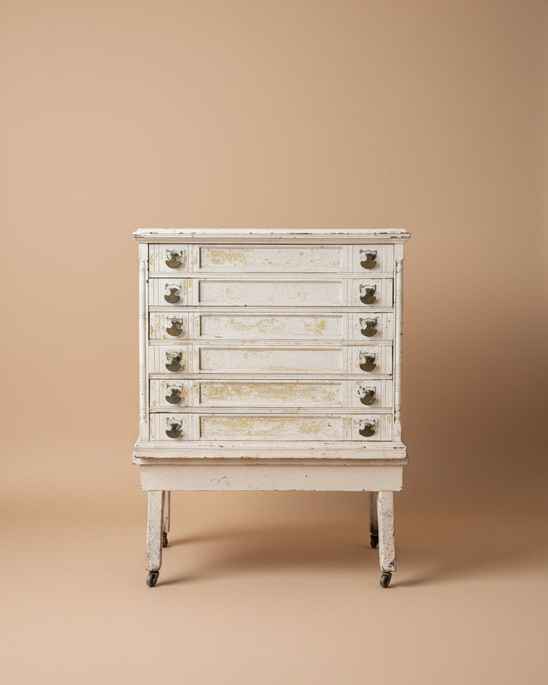 Antique Spool Cabinet In Pink