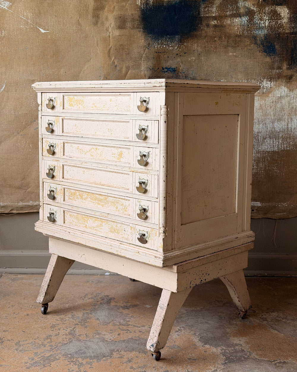 Antique Spool Cabinet In Pink