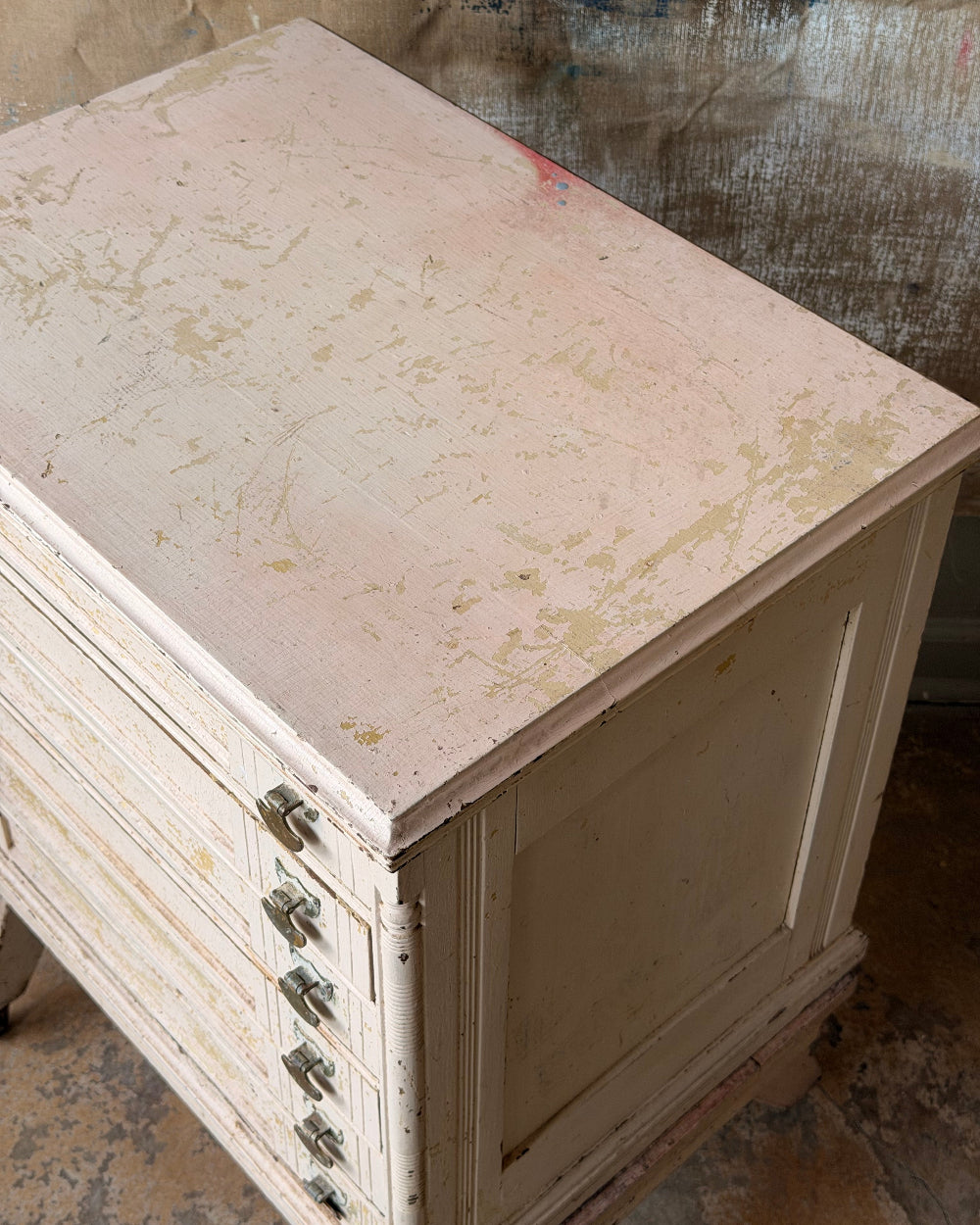 Antique Spool Cabinet In Pink