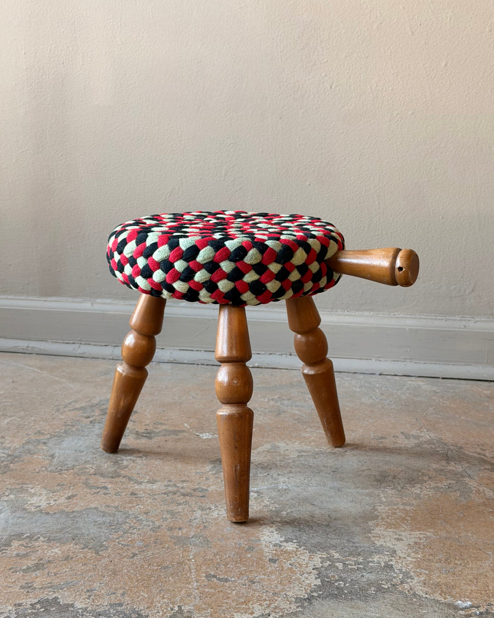 Japanese Milk Stool in Red & Seafoam