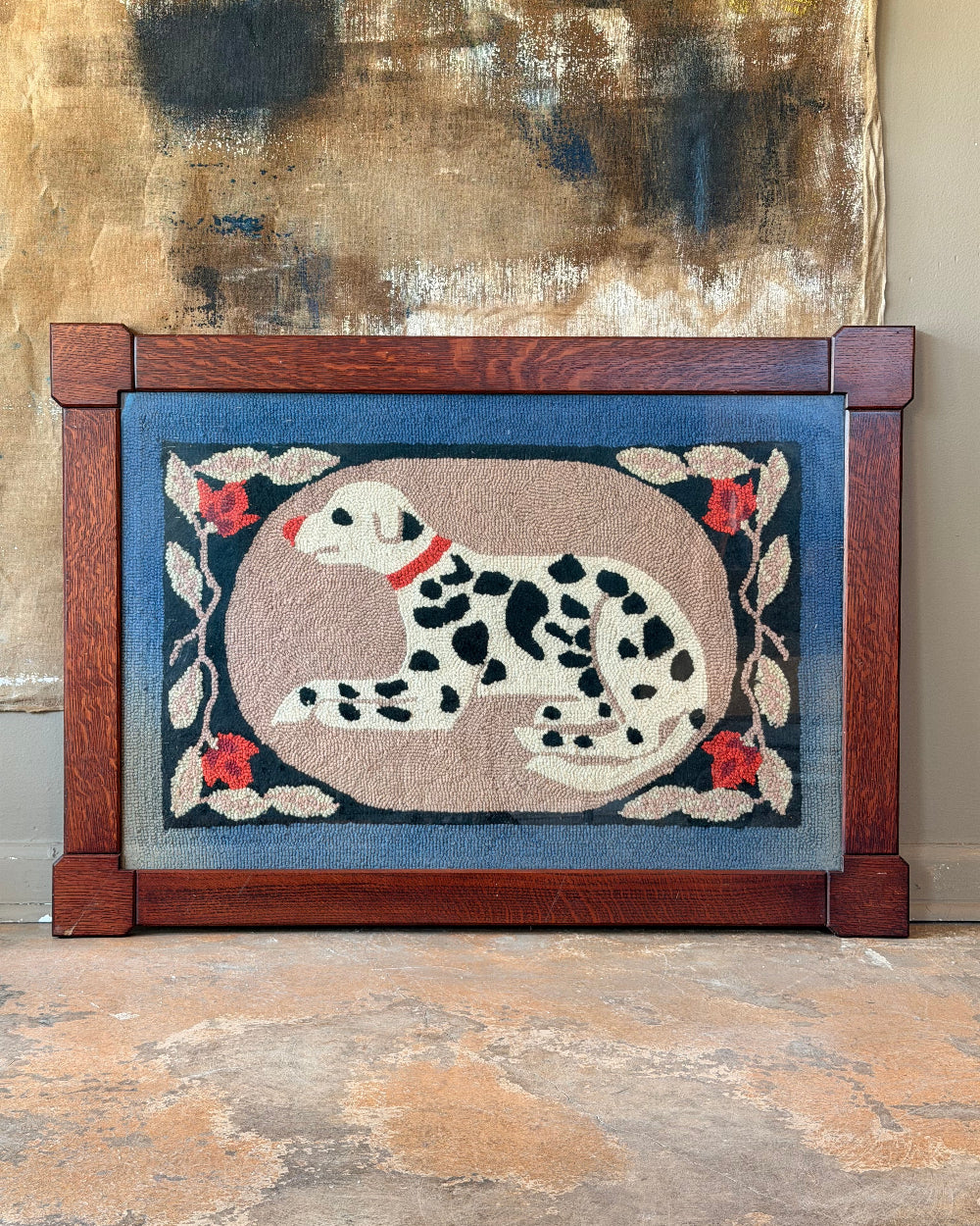 Hooked Rug Of Dalmatian in Frame