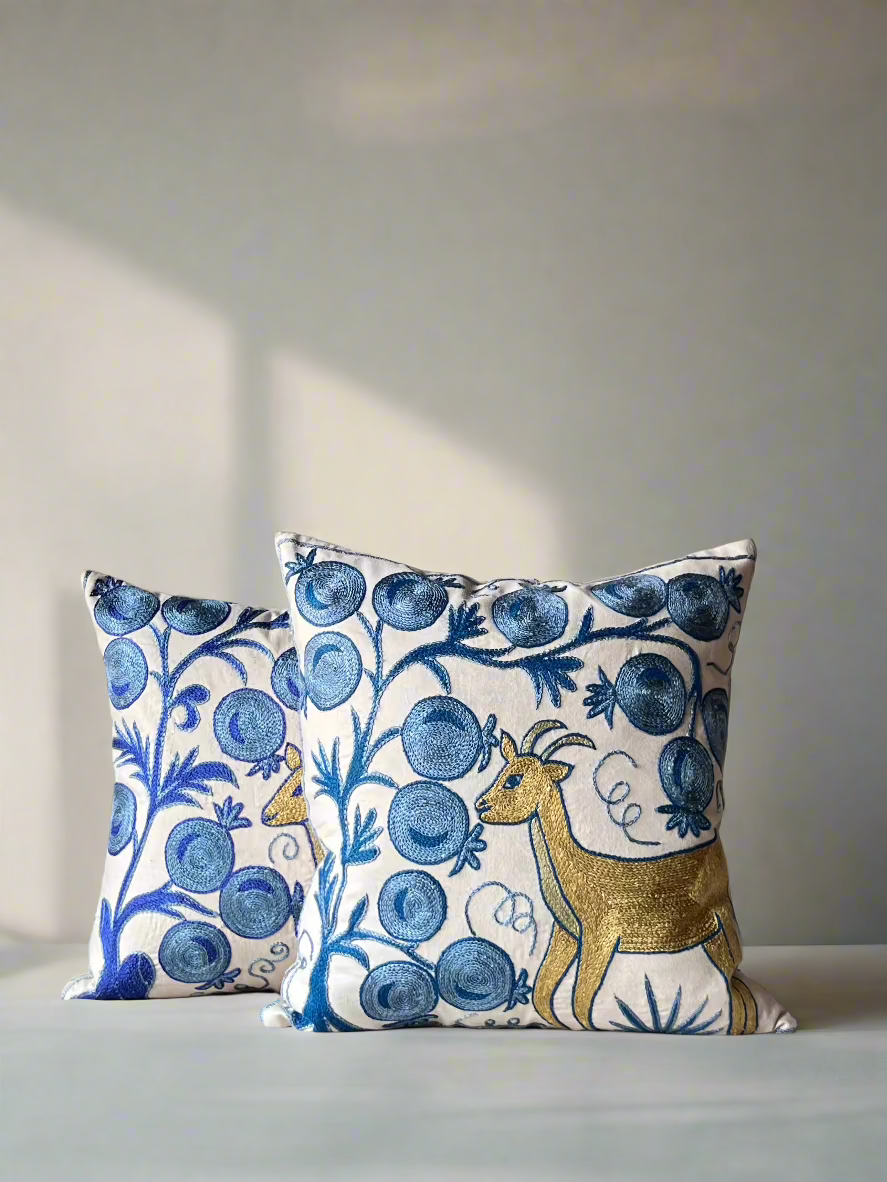 Suzani Pillow w/ Animal Motif