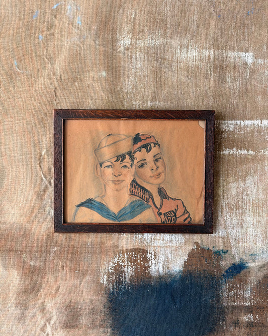 Framed Pastel Portrait of Two Boys